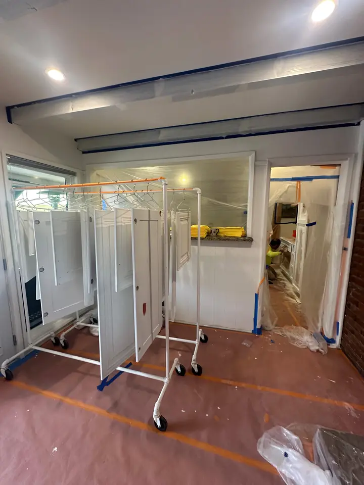 Commercial interior partitions primed and ready for finish coats