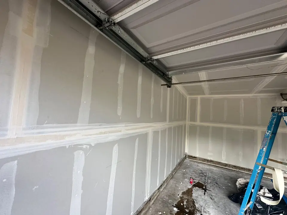 Garage conversion during drywall finishing and priming